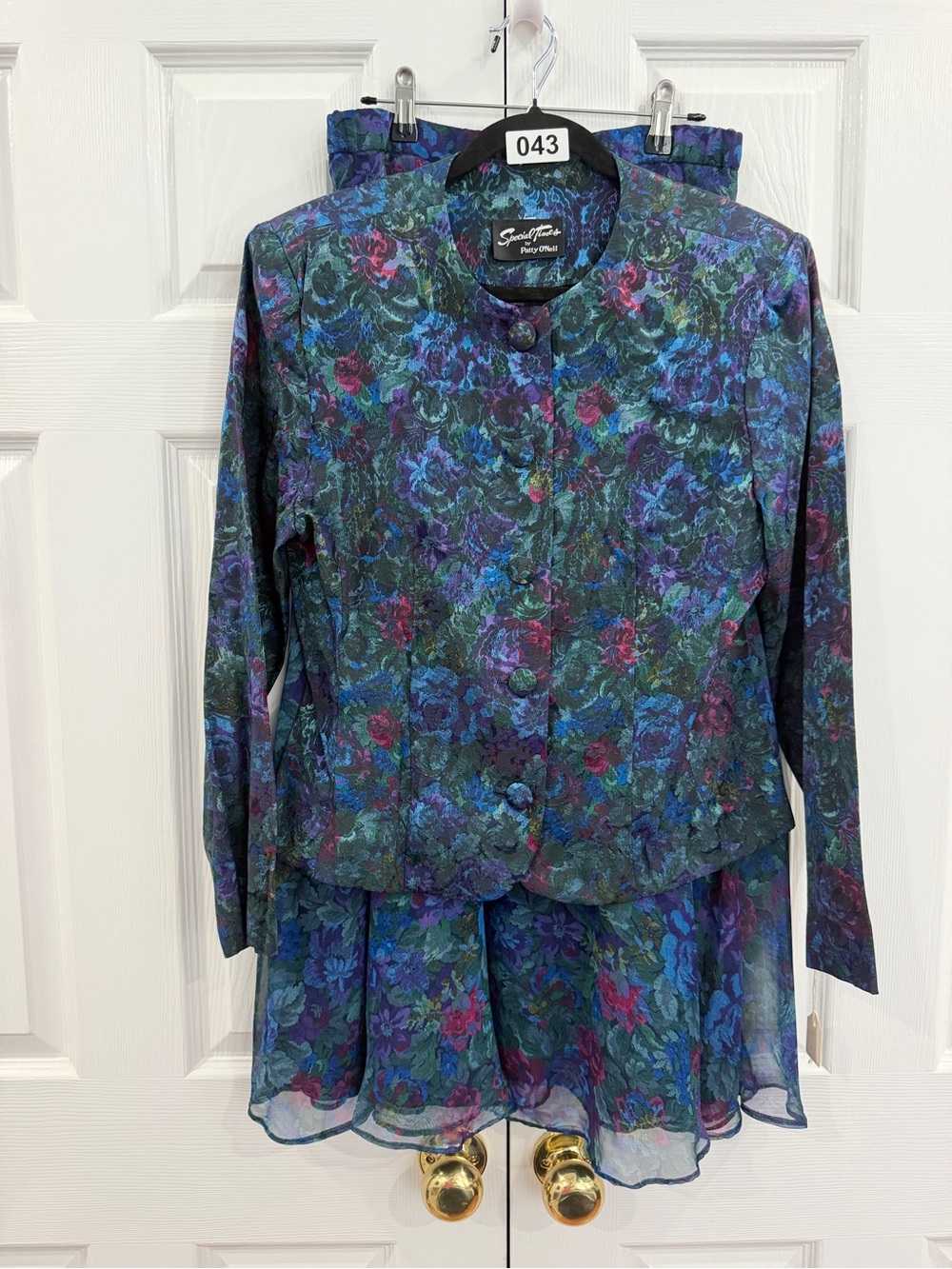 Vintage Floral Two-Piece Skirt Set in Teal, Blue & Purple